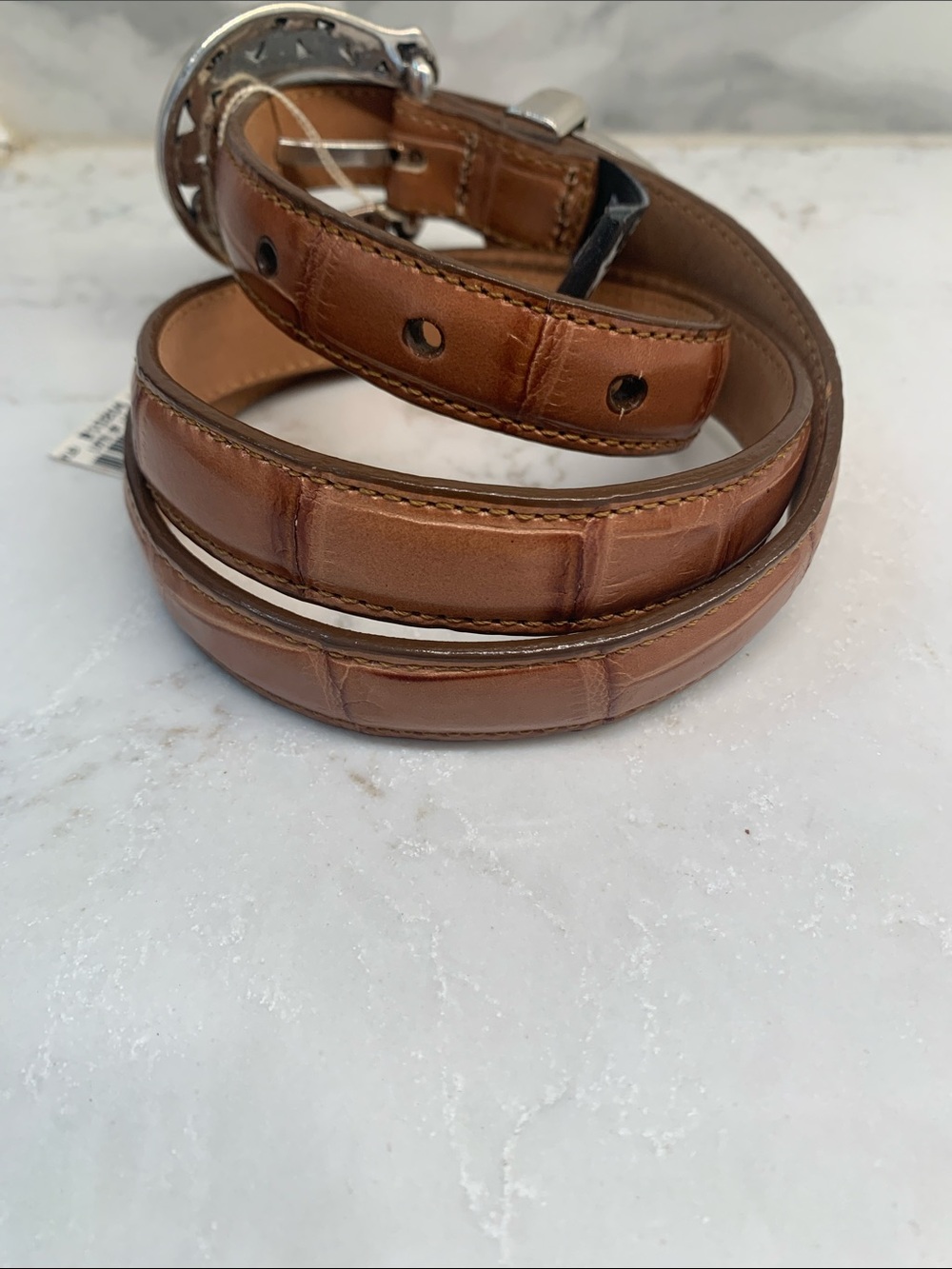 NEW Brighton Lots of Love Brown Croc Leather Belt Heart Silver Buckle 30” M - Picture 7 of 7